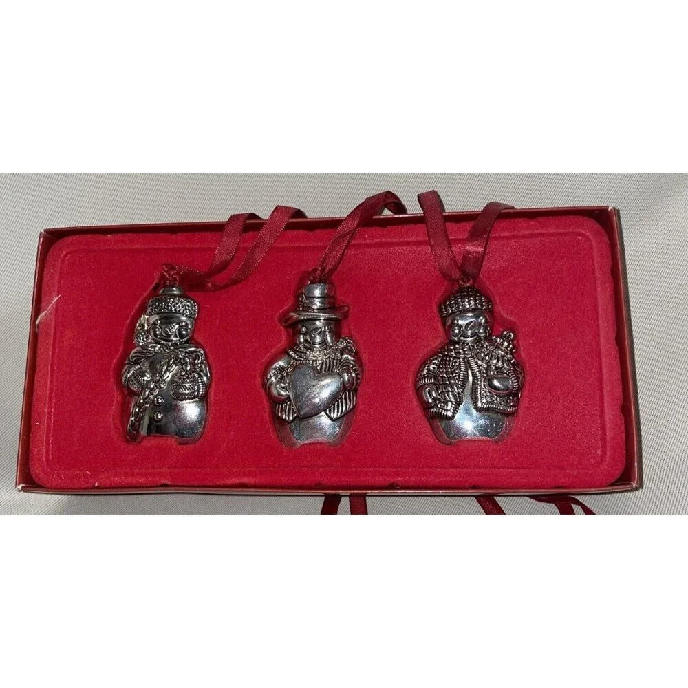 Gorham Silver Plated Snowmen Snowman Christmas Holiday Ornament Set Of 3 In‎ Box